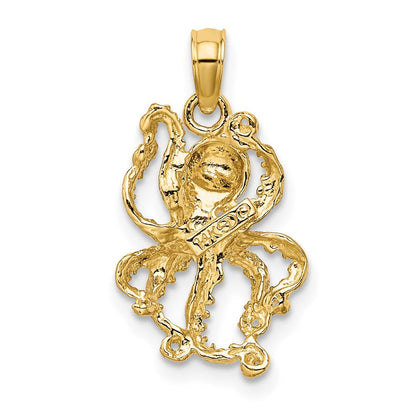 14K Gelb & Rhodium mit Weiß Strukturiert Octopus Charm