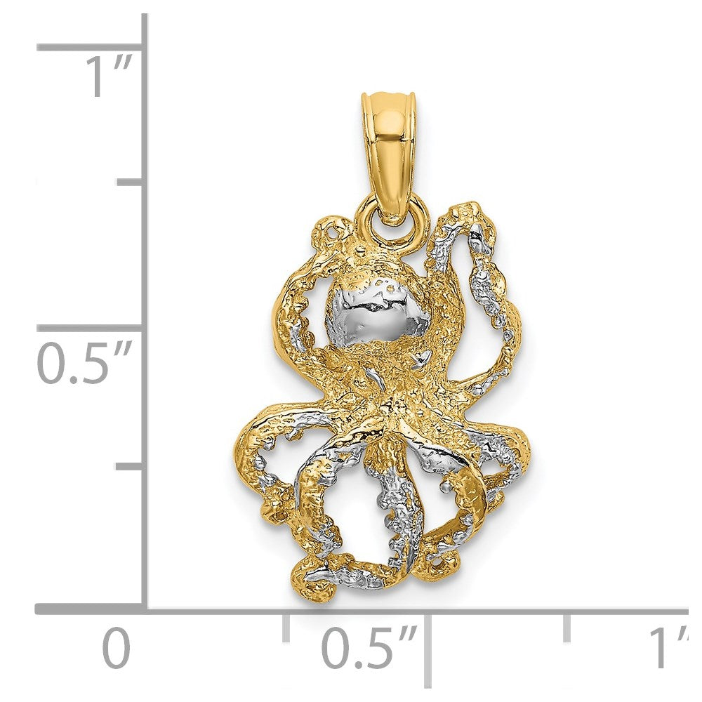 14K Gelb & Rhodium mit Weiß Strukturiert Octopus Charm