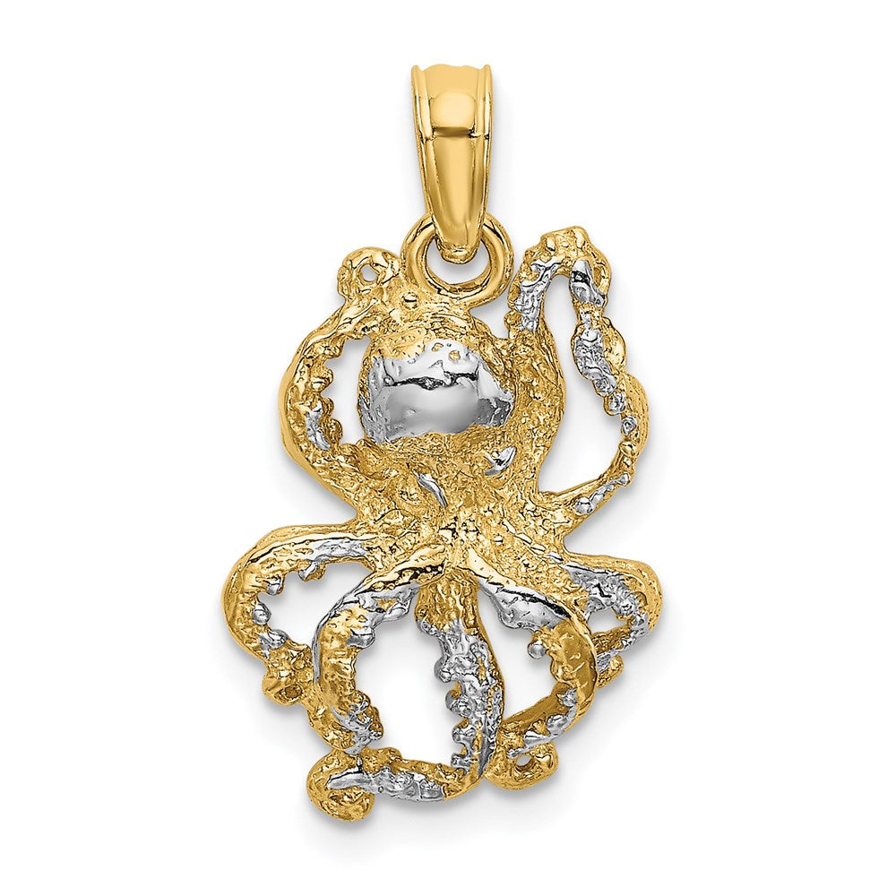 14K Gelb & Rhodium mit Weiß Strukturiert Octopus Charm