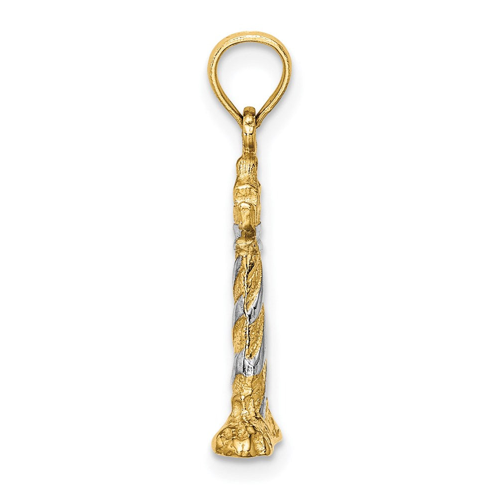 14 Karat Gelb- und Rhodiumgold mit Rhodium 3-D-Leuchtturm-Charm