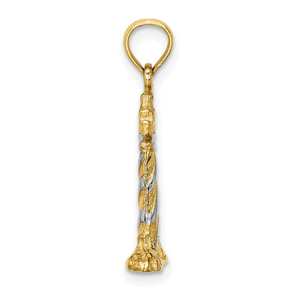 14 Karat Gelb- und Rhodiumgold mit Rhodium 3-D-Leuchtturm-Charm