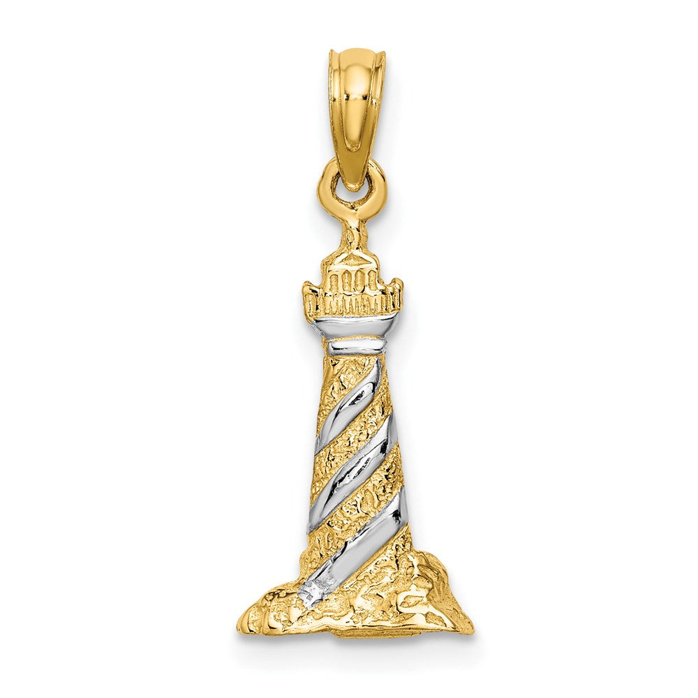 14 Karat Gelb- und Rhodiumgold mit Rhodium 3-D-Leuchtturm-Charm