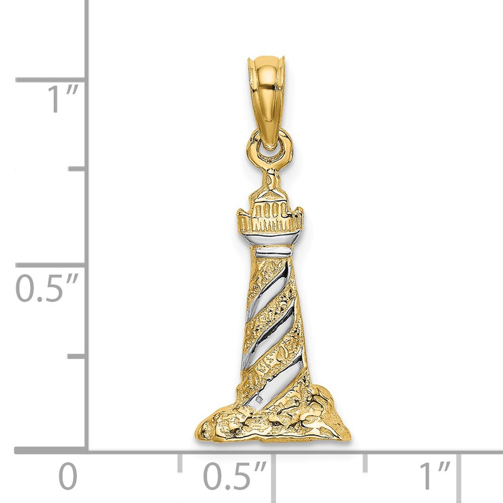 14 Karat Gelb- und Rhodiumgold mit Rhodium 3-D-Leuchtturm-Charm