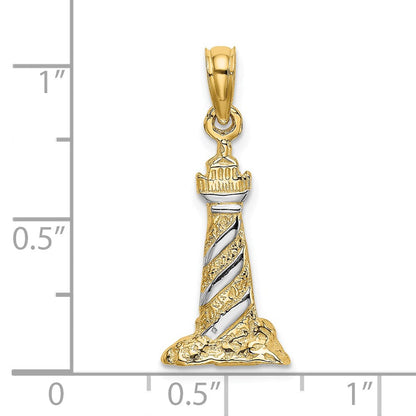 14 Karat Gelb- und Rhodiumgold mit Rhodium 3-D-Leuchtturm-Charm