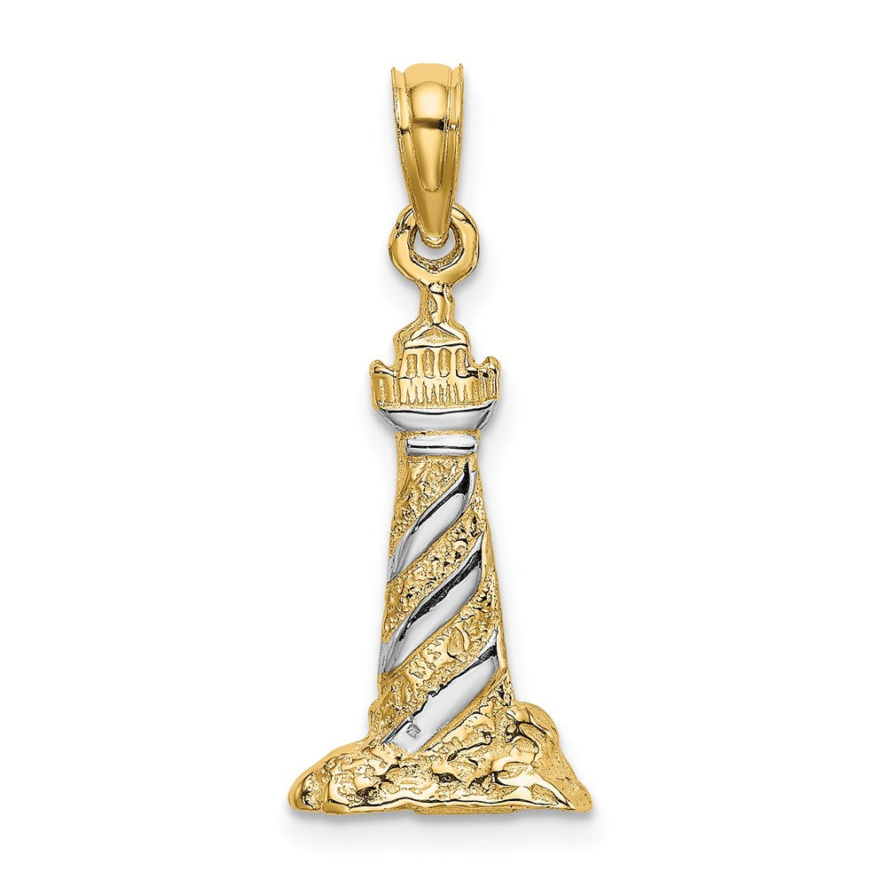 14 Karat Gelb- und Rhodiumgold mit Rhodium 3-D-Leuchtturm-Charm