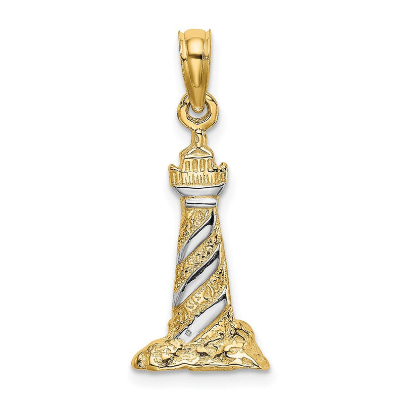 14 Karat Gelb- und Rhodiumgold mit Rhodium 3-D-Leuchtturm-Charm