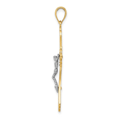 14 Karat Bicolor Gold Bicolor Gold Ausgeschnittener Kruzifix-Charm