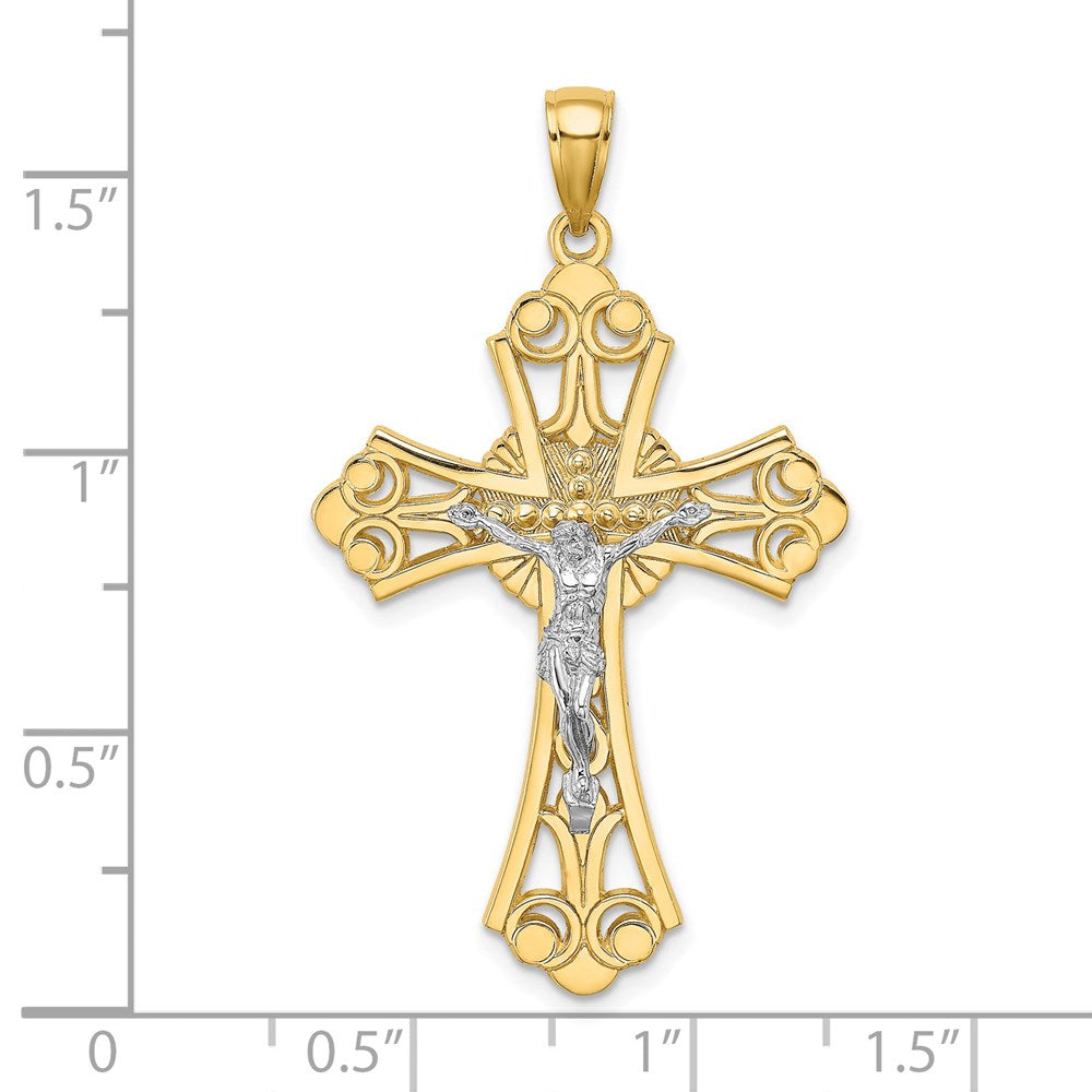 14 Karat Bicolor Gold Bicolor Gold Ausgeschnittener Kruzifix-Charm