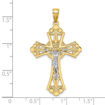 14 Karat Bicolor Gold Bicolor Gold Ausgeschnittener Kruzifix-Charm