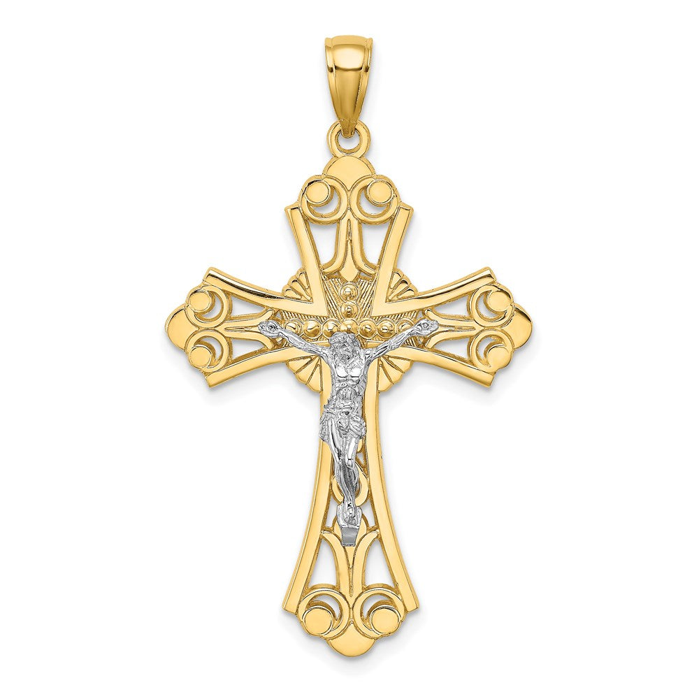 14 Karat Bicolor Gold Bicolor Gold Ausgeschnittener Kruzifix-Charm