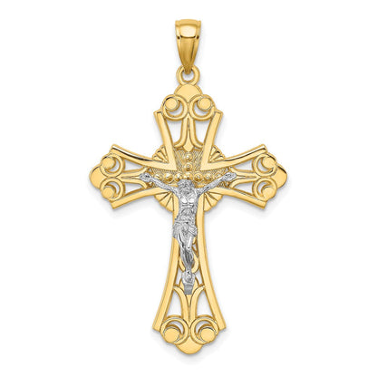 14 Karat Bicolor Gold Bicolor Gold Ausgeschnittener Kruzifix-Charm