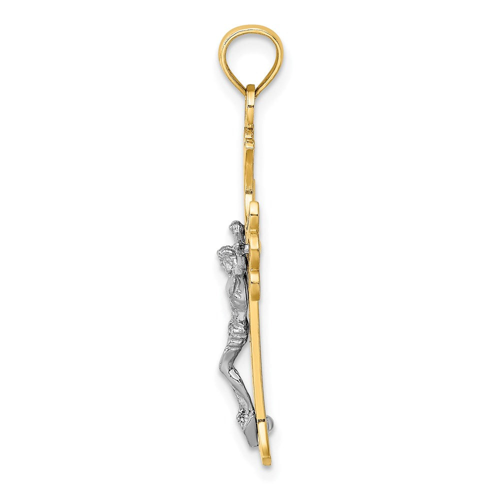 14K Bicolor-Gold mit Rhodium graviert Kruzifix-Charm