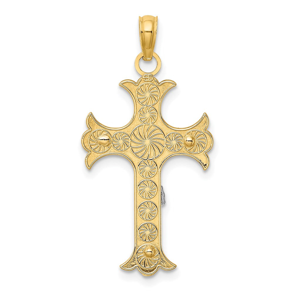 14K Bicolor-Gold mit Rhodium graviert Kruzifix-Charm