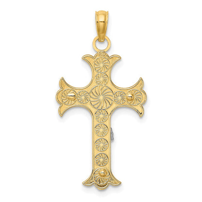 14K Bicolor-Gold mit Rhodium graviert Kruzifix-Charm