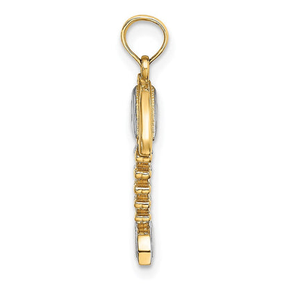 14K Gelbgold & Rhodiumgold mit Rhodium 3-D Fischgräten-Charm
