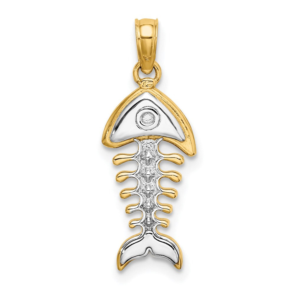 14K Gelbgold & Rhodiumgold mit Rhodium 3-D Fischgräten-Charm