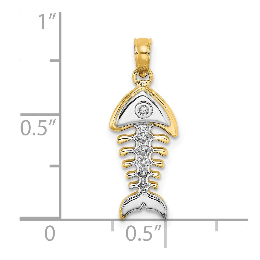 14K Gelbgold & Rhodiumgold mit Rhodium 3-D Fischgräten-Charm