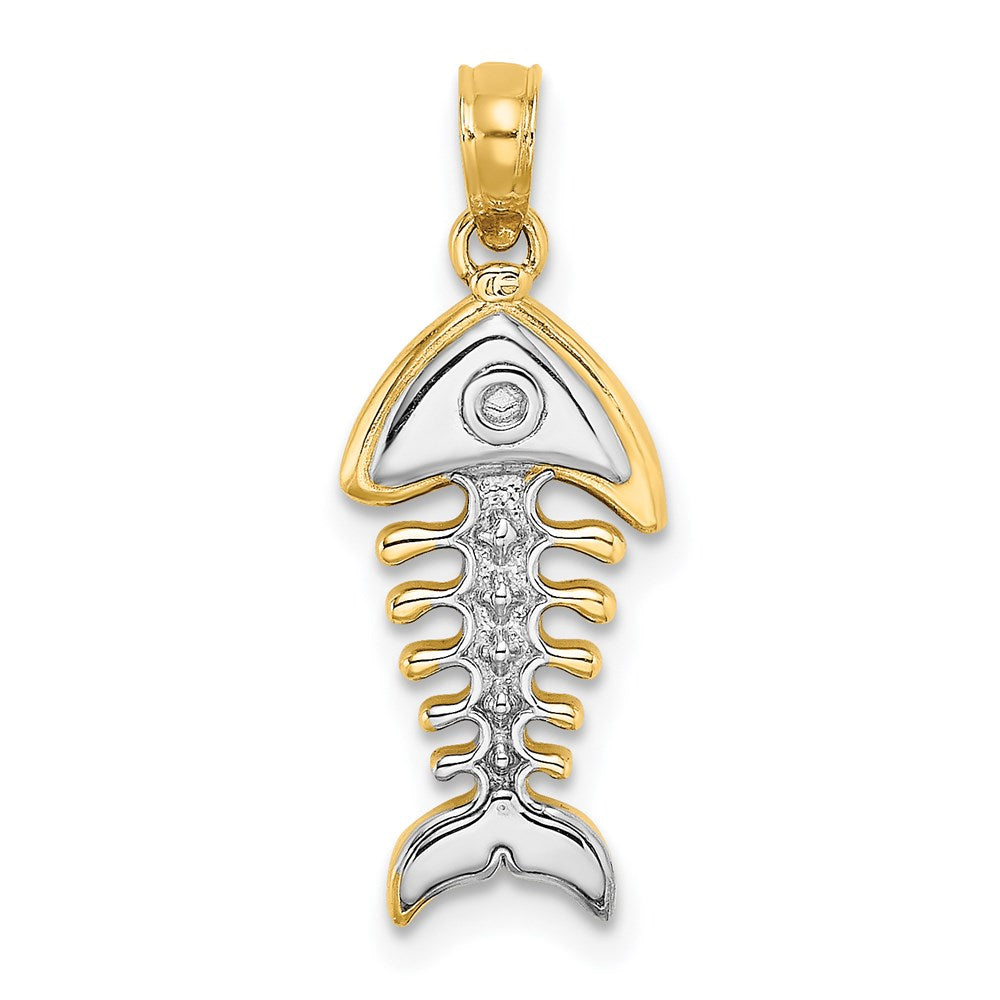 14K Gelbgold & Rhodiumgold mit Rhodium 3-D Fischgräten-Charm