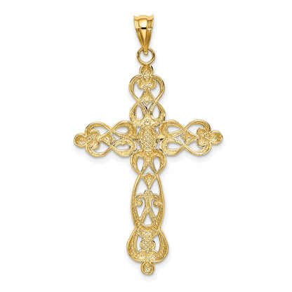 14K Gelb- und Rhodiumgold-Kreuz-Charm mit Rhodium-Schnörkeldesign und Diamantschliff
