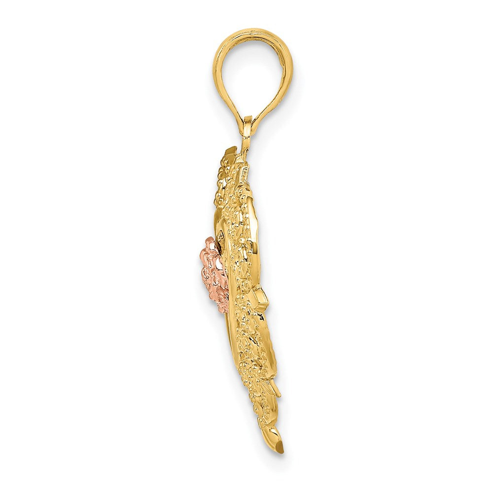 14K Bicolor-Gold Blumen- und Herz-Charm aus Rosé- und Gelbgold
