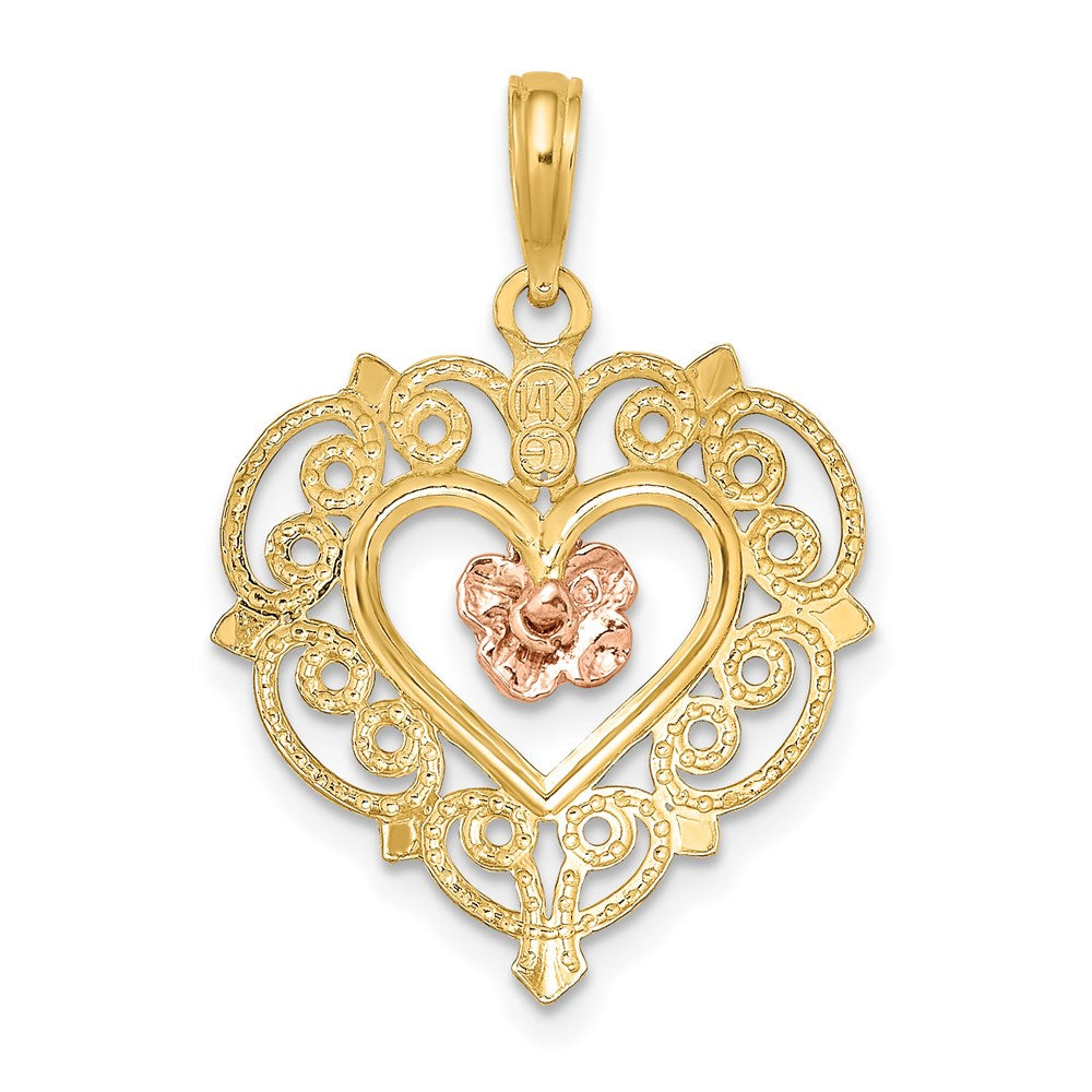 14K Bicolor-Gold Blumen- und Herz-Charm aus Rosé- und Gelbgold