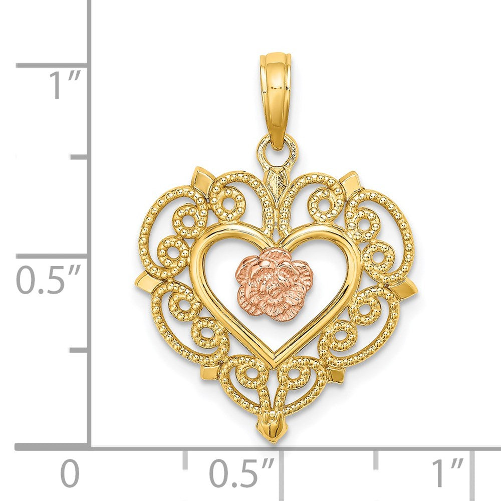 14K Bicolor-Gold Blumen- und Herz-Charm aus Rosé- und Gelbgold