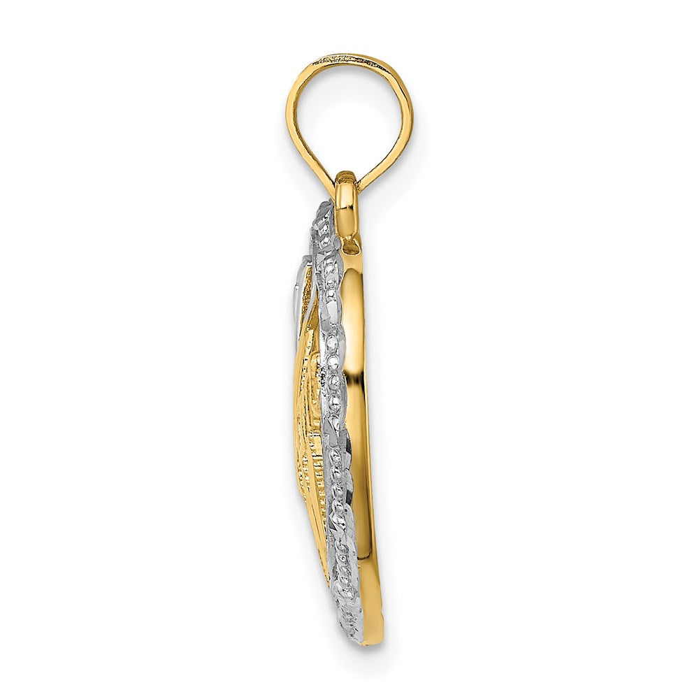 14K Gelb- und Rhodium-Gold mit rhodiniertem, texturiertem "#1 MOM"-Charm in Herzform
