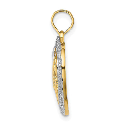 14K Gelb- und Rhodium-Gold mit rhodiniertem, texturiertem "#1 MOM"-Charm in Herzform