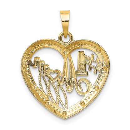 14K Gelb- und Rhodium-Gold mit rhodiniertem, texturiertem "#1 MOM"-Charm in Herzform