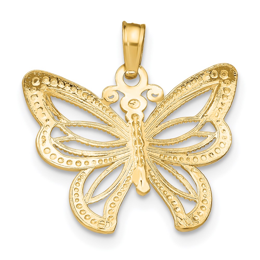 14K Gelb & Rhodium mit Rhodium Schmetterling mit Weiß Gekugelt Flügel Charm