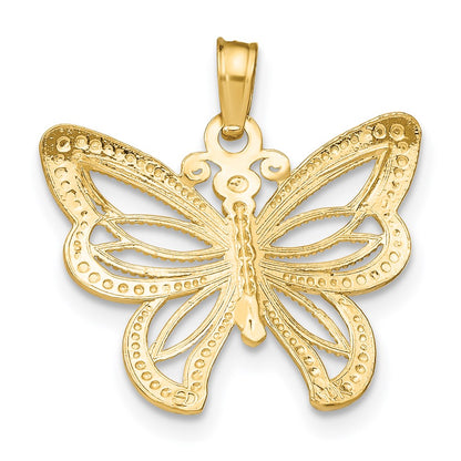 14K Gelb & Rhodium mit Rhodium Schmetterling mit Weiß Gekugelt Flügel Charm