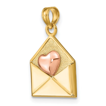 14K Bicolor Gold Roségold und Gelbgold 3-D XOXO Umschlag Herz-Charm