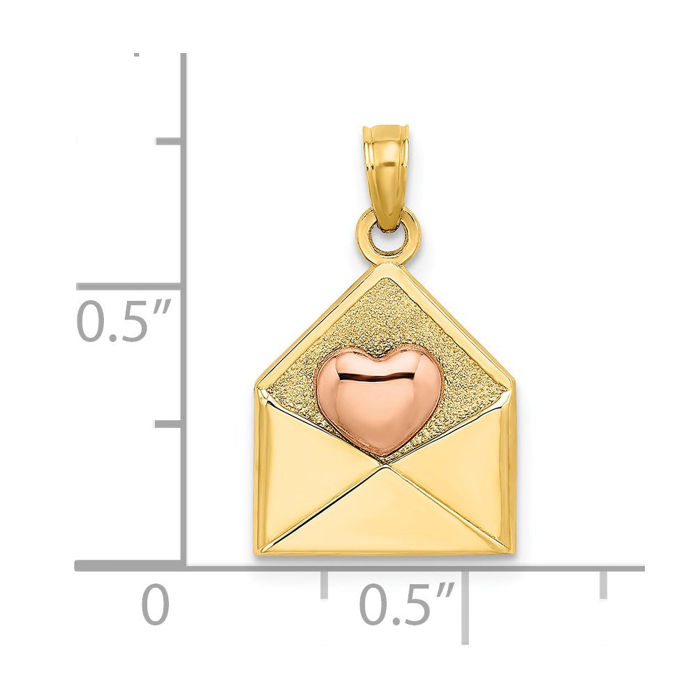 14K Bicolor Gold Roségold und Gelbgold 3-D XOXO Umschlag Herz-Charm