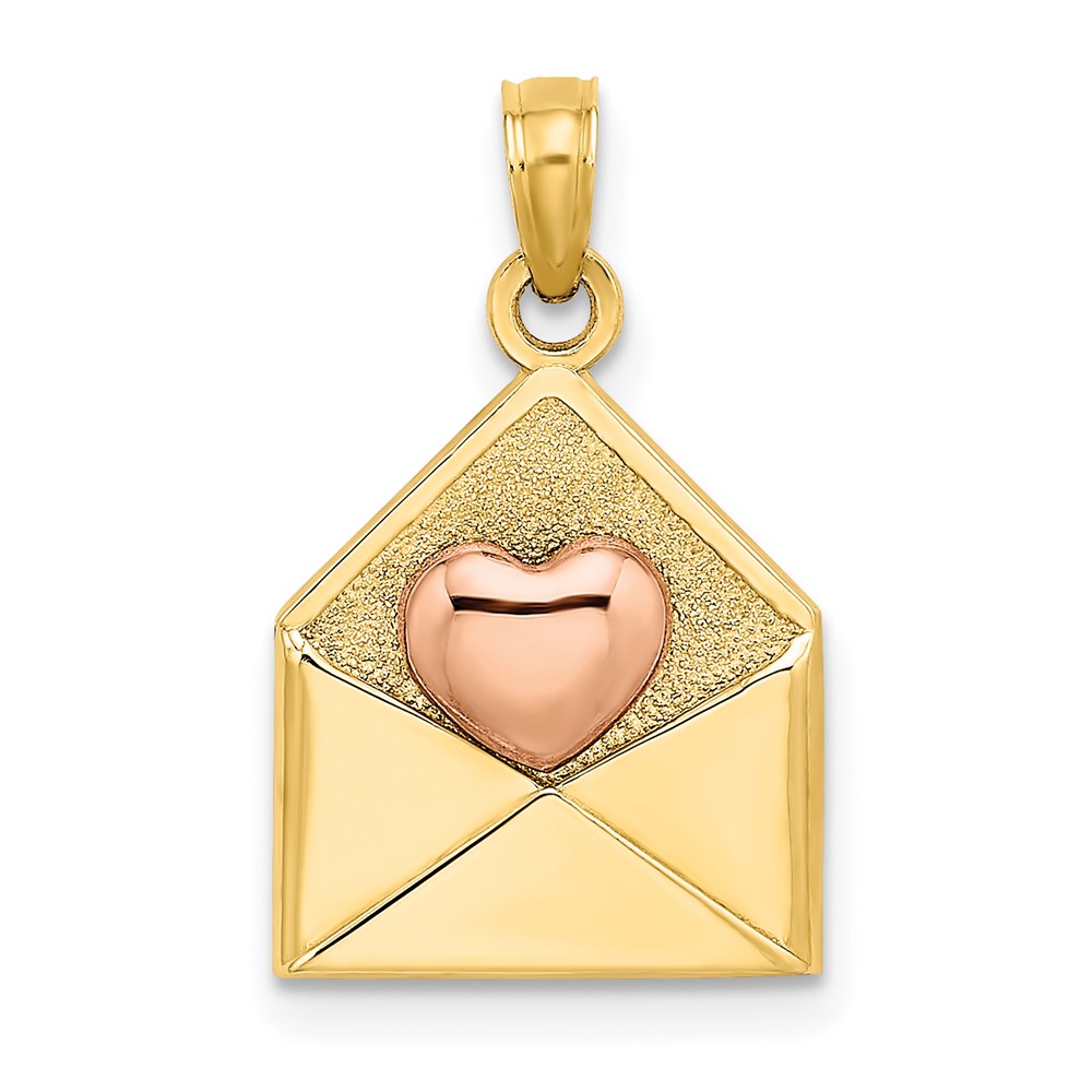 14K Bicolor Gold Roségold und Gelbgold 3-D XOXO Umschlag Herz-Charm