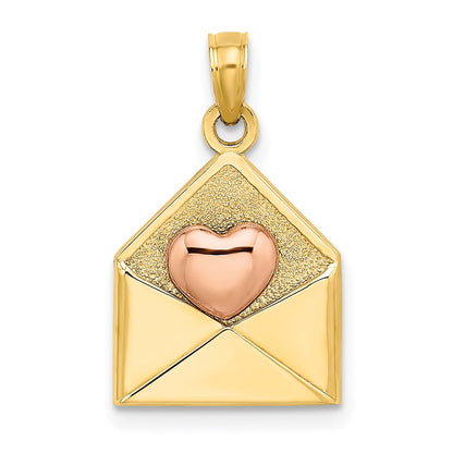 14K Bicolor Gold Roségold und Gelbgold 3-D XOXO Umschlag Herz-Charm
