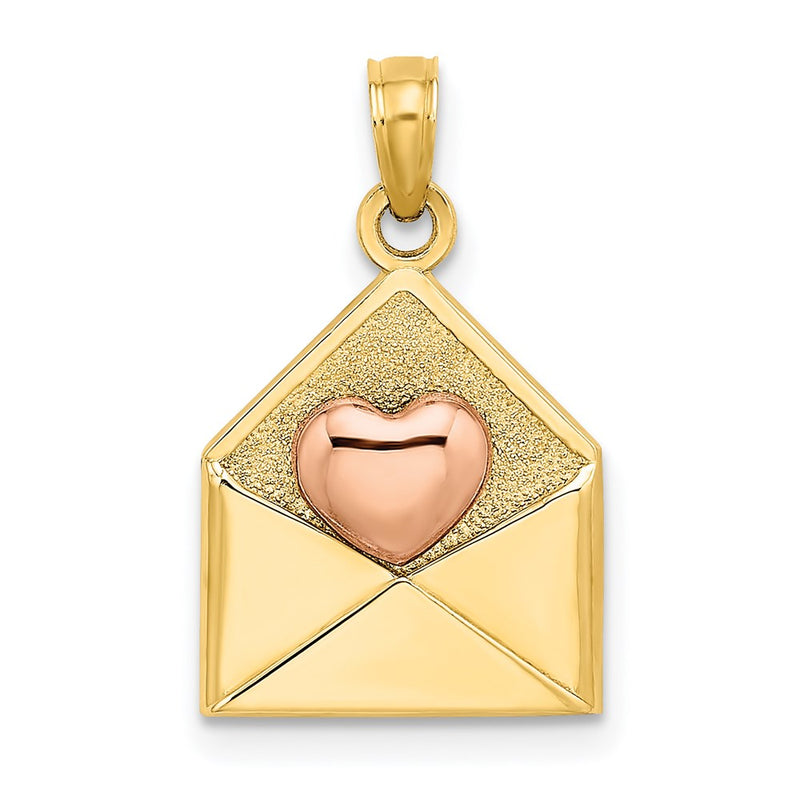 14K Bicolor Gold Roségold und Gelbgold 3-D XOXO Umschlag Herz-Charm