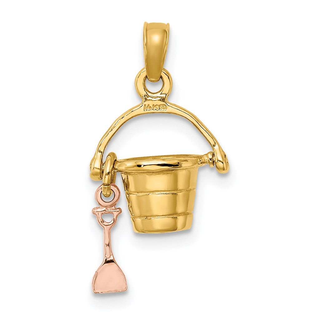 14K Bicolor Gold (Rosé- und Gelbgold) 3-D Strandeimer-und-Schaufel-Charm