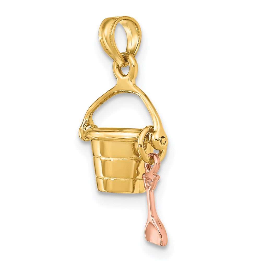 14K Bicolor Gold (Rosé- und Gelbgold) 3-D Strandeimer-und-Schaufel-Charm