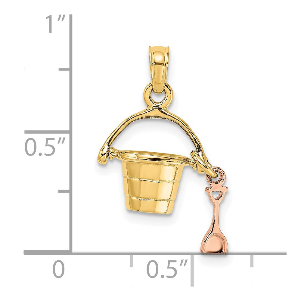 14K Bicolor Gold (Rosé- und Gelbgold) 3-D Strandeimer-und-Schaufel-Charm
