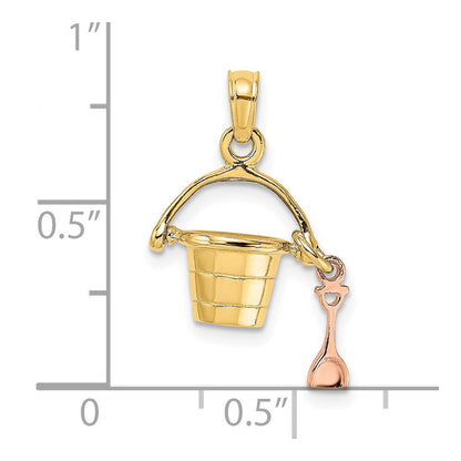 14K Bicolor Gold (Rosé- und Gelbgold) 3-D Strandeimer-und-Schaufel-Charm
