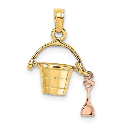 14K Bicolor Gold (Rosé- und Gelbgold) 3-D Strandeimer-und-Schaufel-Charm