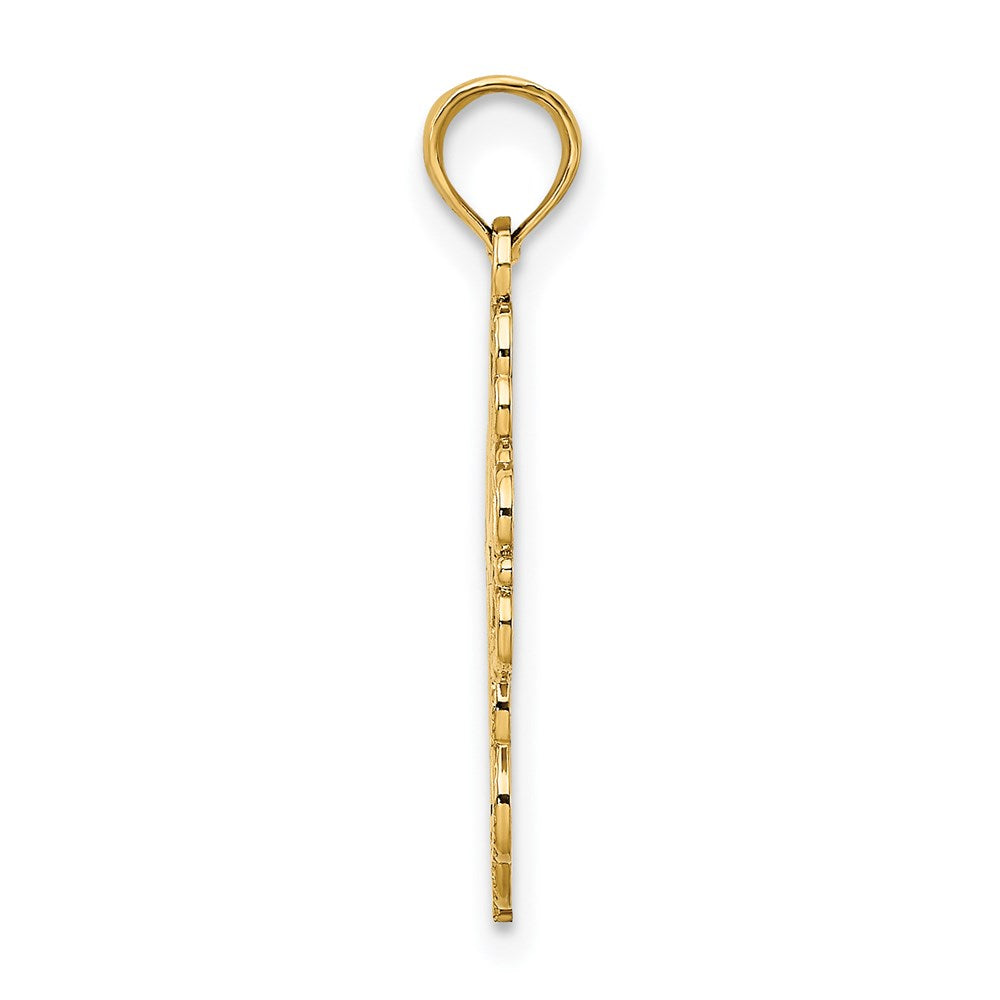 14K Gelb & Rhodium mit Gekugelt Lace Zierde Kreuz Charm