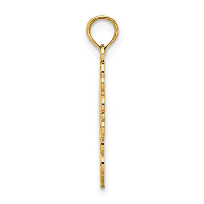 14K Gelb & Rhodium mit Gekugelt Lace Zierde Kreuz Charm