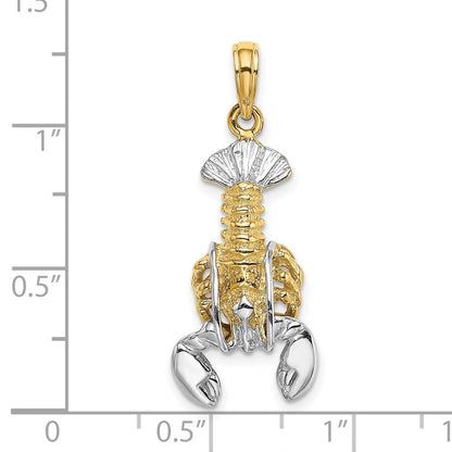 14K Gelb- und Rhodiumgold mit Weißrhodium beweglicher Hummer-Charm