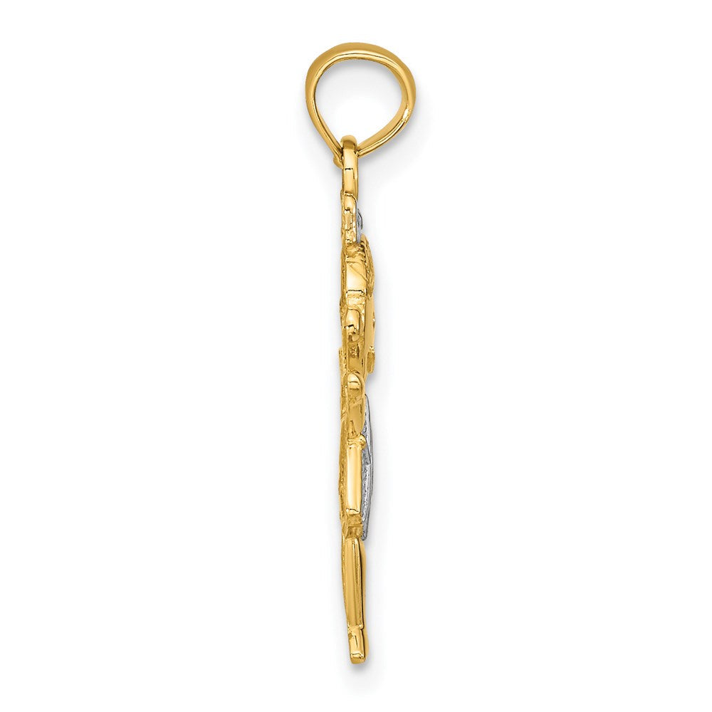 14K Gelb & Rhodium Strukturiert mit Rhodium Mädchen Charm