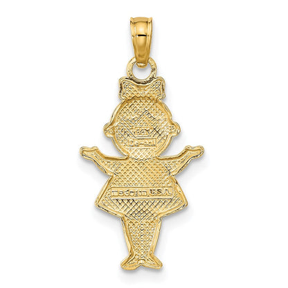 14K Gelb & Rhodium Strukturiert mit Rhodium Mädchen Charm