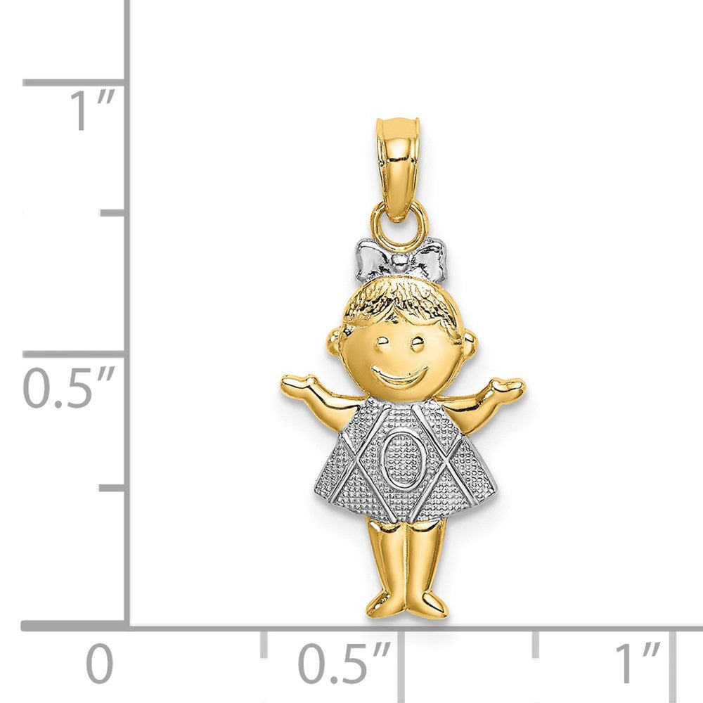 14K Gelb & Rhodium Strukturiert mit Rhodium Mädchen Charm