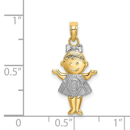 14K Gelb & Rhodium Strukturiert mit Rhodium Mädchen Charm