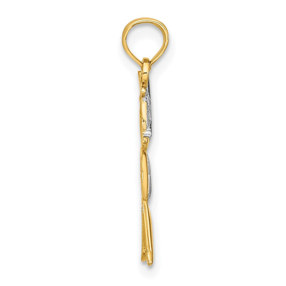 14K Gelb & Rhodium Strukturiert mit Rhodium Junge Charm