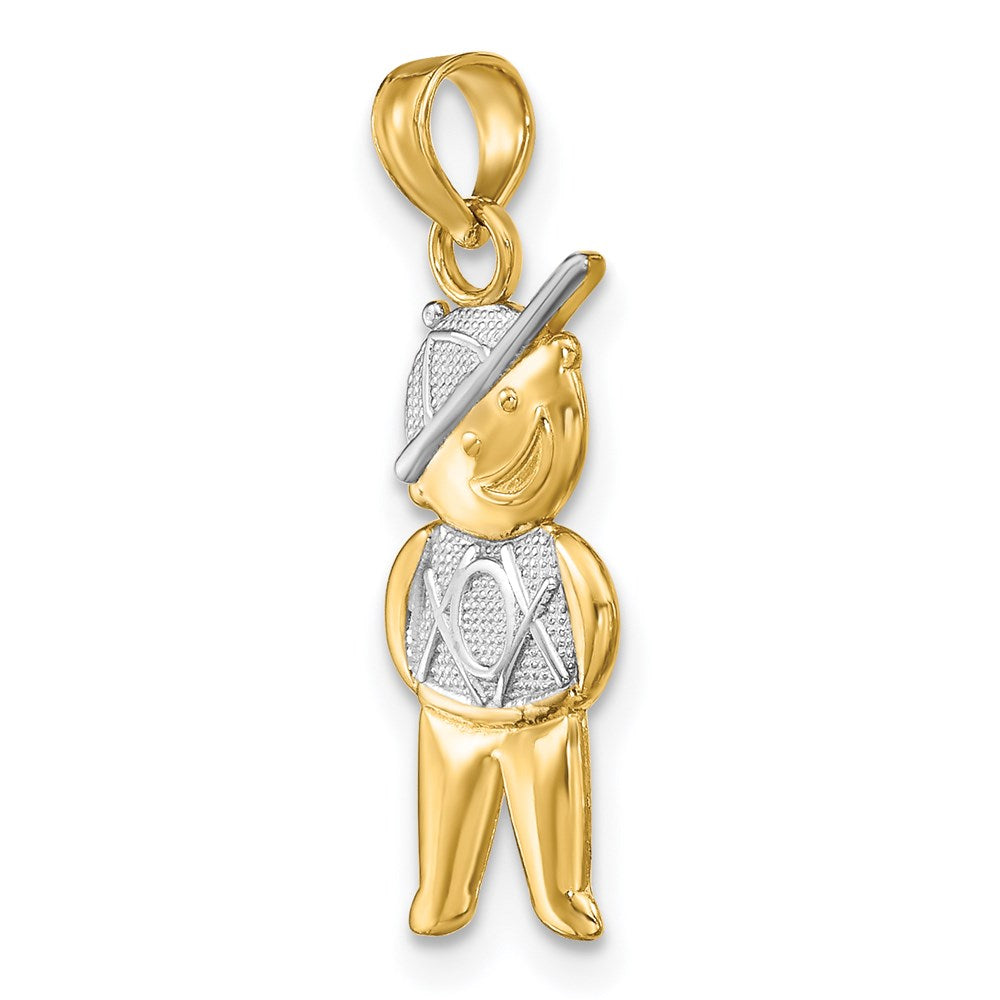 14K Gelb & Rhodium Strukturiert mit Rhodium Junge Charm